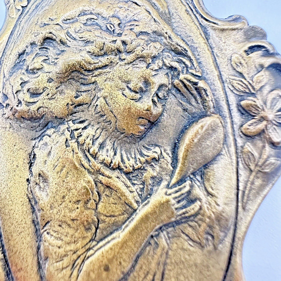 Vintage Victorian Style Bronze Gilt Young Girl Art Nouveau Brooch, 2.75" tall - Picture 4 of 7